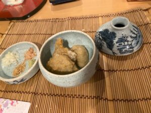おつゆと薬味、そして蕎麦がき